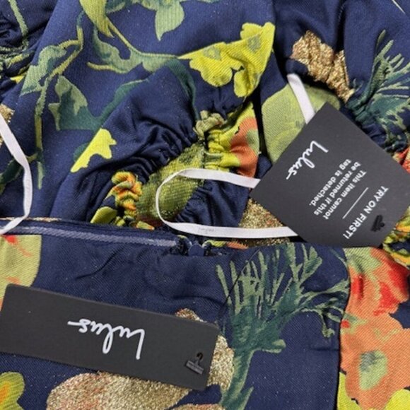 NWT Lulus So Stunning Navy Blue Floral Jacquard Puff Sleeve Mini Dress​ - Picture 7 of 16